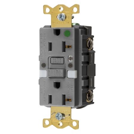 Hubbell Wiring Device-Kellems Heavy Duty Hospital Grade AUTOGUARD Self-Test GFCI Receptacle with Nightlight, 20A, Gray GFRST83GYNL